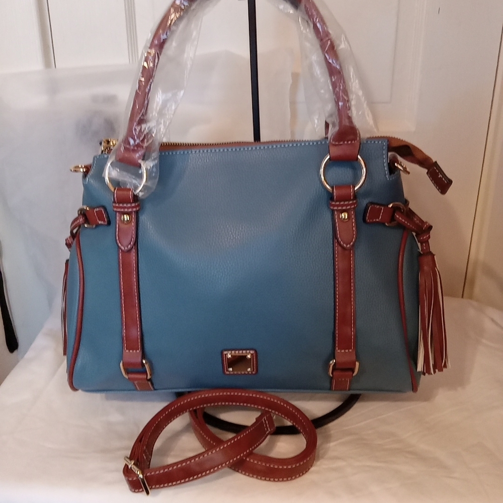 Blue and Brown Women's Handbag